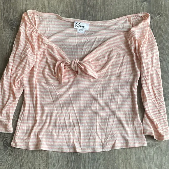 Vixen by Micheline Pitt Striped Knot-Front Tops in set of 3 Pink, Aqua & Black - Picture 5 of 7